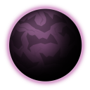 Ein tiefviolettes Himmelsobjekt, das den Schattenmond von Pentaquin darstellt, umgeben von der Aura des Mysteriums und der verborgenen Dunkelheit.